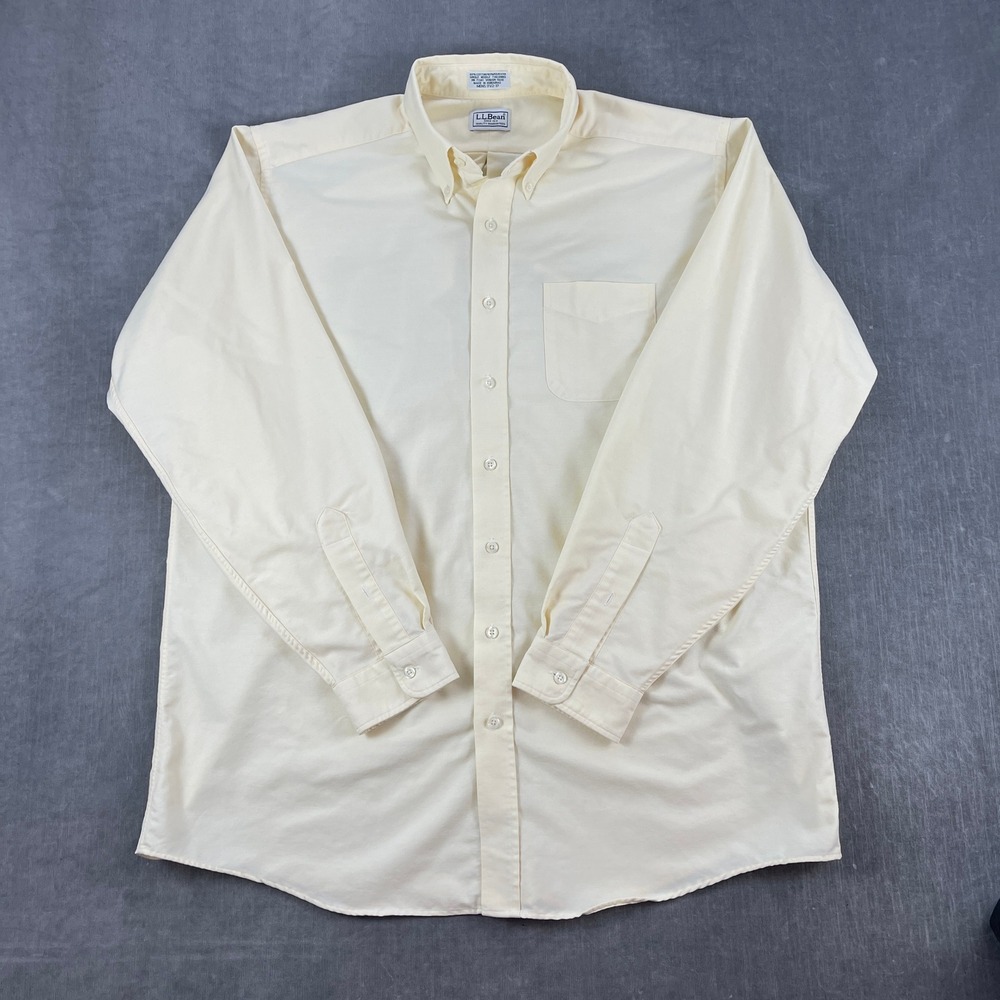 L.L. Bean Mens 17.5-37 Light Yellow Button Down Shirt Long Sleeve